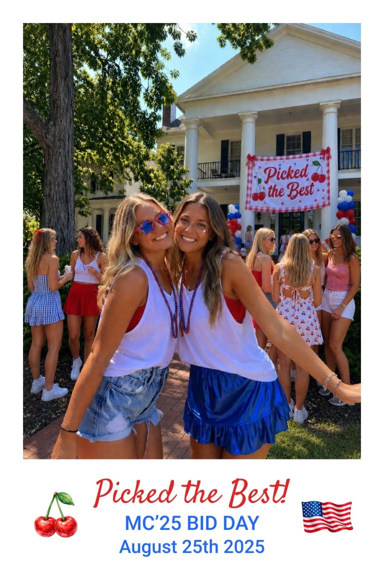 Custom Moments border for a sorority bid day event applied to a photo of two sorority girls posing on bid day