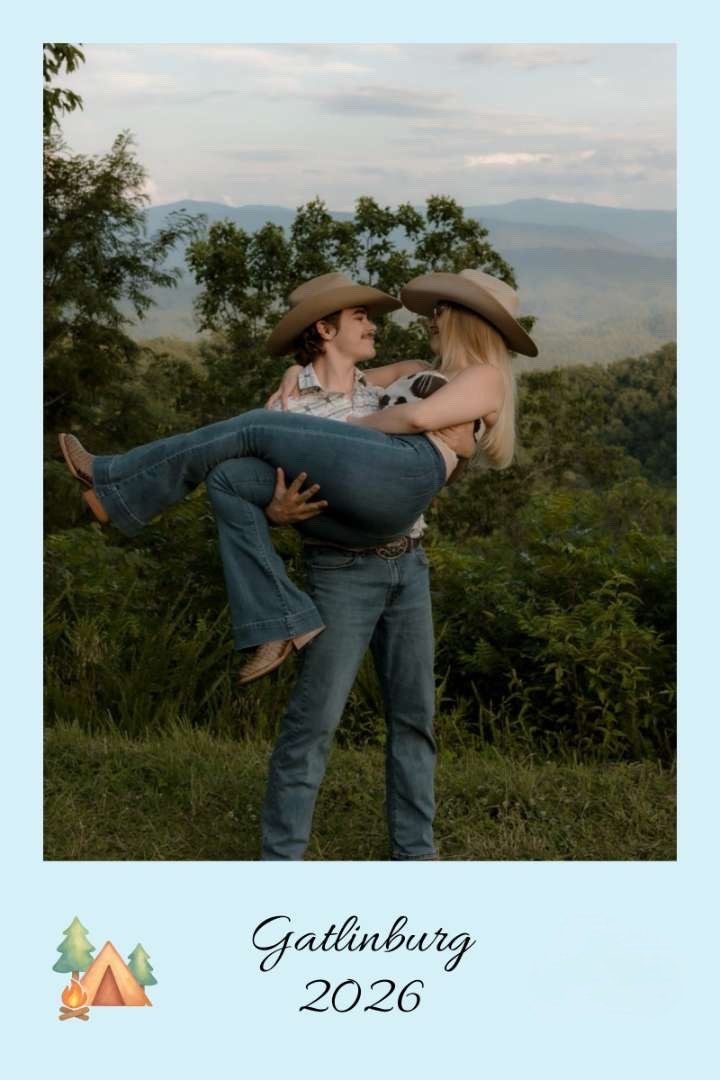 Couple in cowboy outfits in the mountains of Gatlinburg Tennessee